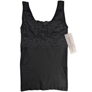 NEW‎ Rhonda Shear Lace Overlay Tank Cami Womens L Black Whimsigoth Y2K Layering